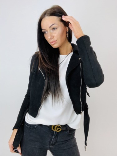 krótka kurtka ramoneska ze sztucznego zamszu