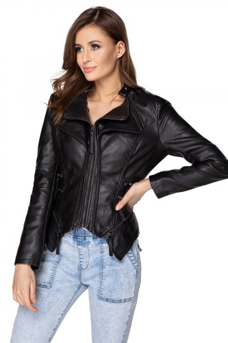 kurtka ramoneska z ekoskóry z asymetrycznym dołem i podwójnymi ekspresami